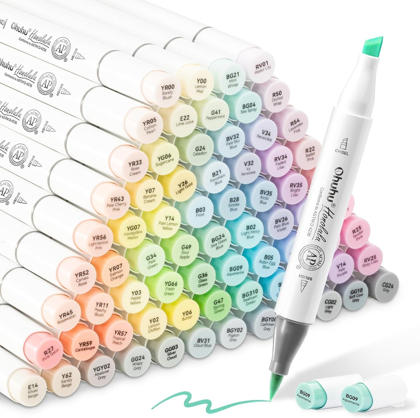 Ohuhu Honolulu Set 96 Markere, Baza Alcool, Dual Tips Brush&Chisel, Culori Pastel Y30-80404-19