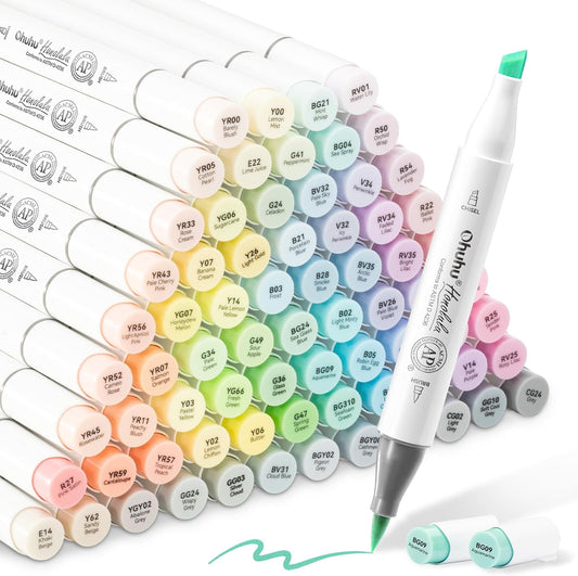 Ohuhu Honolulu Set 96 Markere, Baza Alcool, Dual Tips Brush&Chisel, Culori Pastel Y30-80404-19