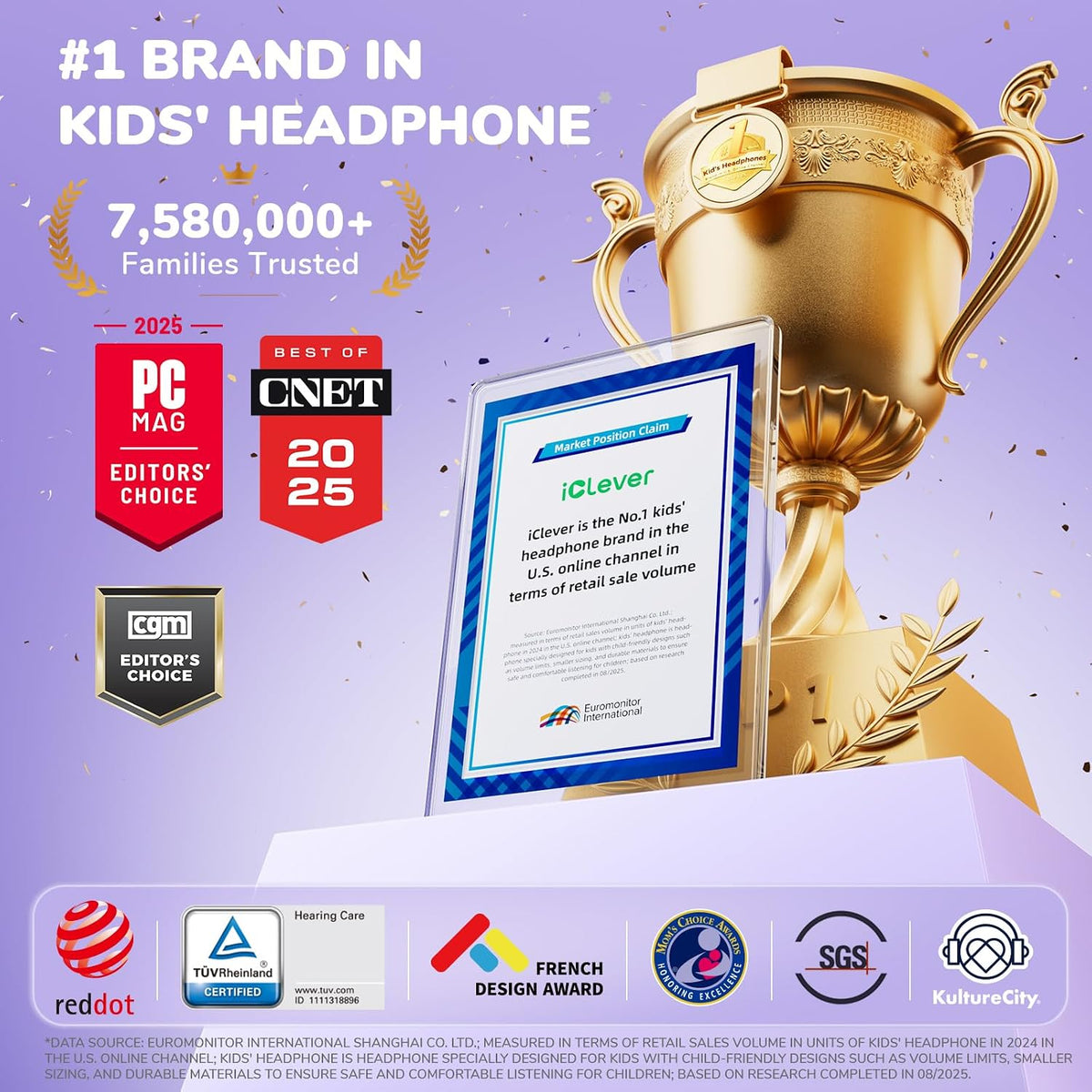 Căști iClever Q950, Bluetooth 6.0, Anularea Zgomotului, Limitare Volum La 80 dBA, Certificate TÜV Rheinland Pentru Protecția Auzului, Tehnologie SafeSound 3.1, Autonomie 60 h, Husă Transport