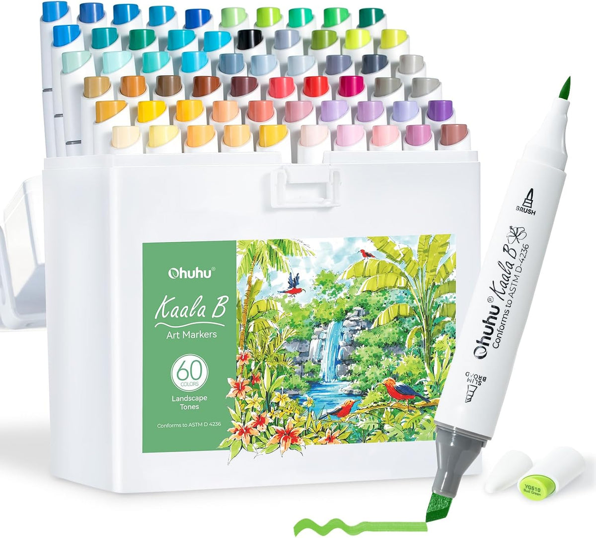 Ohuhu Kaala Series B Set 60 Markere, Baza Alcool, Dual Tips Slim Broad & Mini Brush, Landscape Tones Y30-80405-58