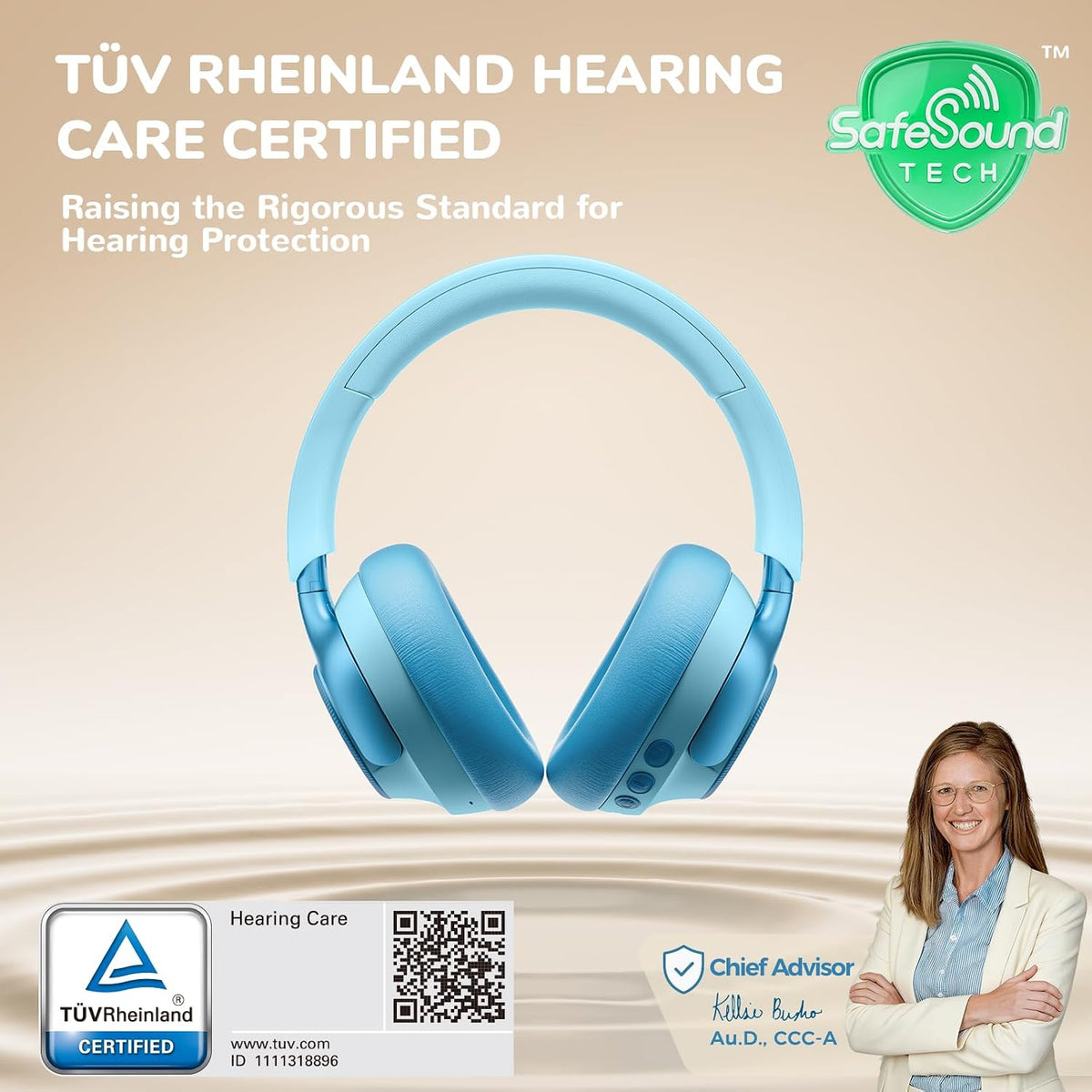 Căști iClever Q950, Bluetooth 6.0, Anularea Zgomotului, Certificate TÜV Rheinland Pentru Protecția Auzului, Tehnologie SafeSound 3.1, Autonomie 60 h, Husă Transport
