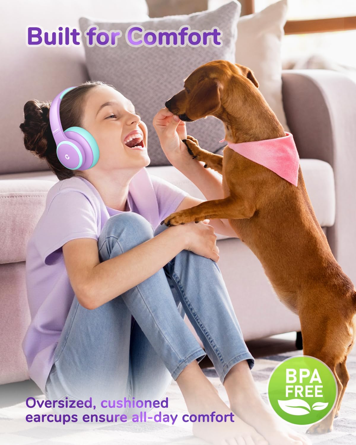 Căști iClever BTH26, Anulare Activă Zgomot, Redare 60h, Volum Sigur 80dBA, Incărcare Rapidă Tip C, Bluetooth 5.4, Culoare Violet