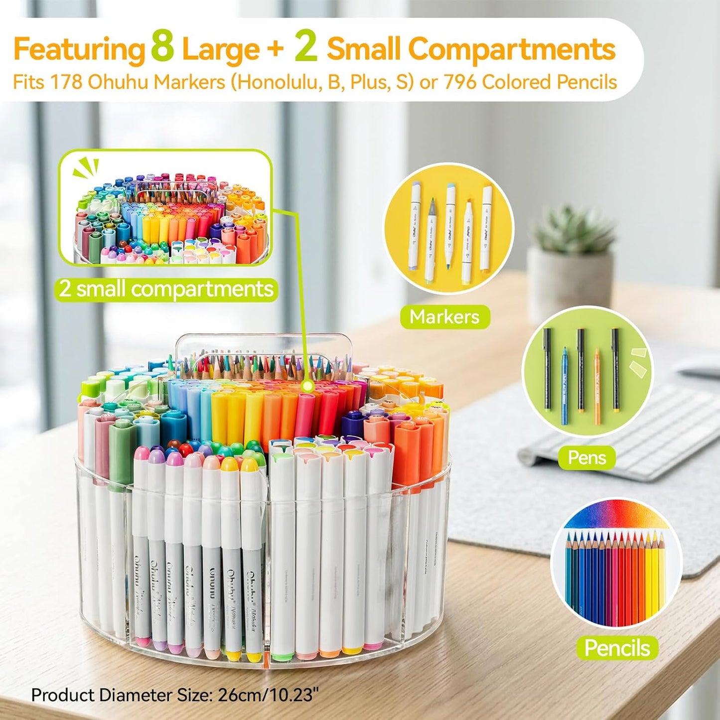 Organizator Ohuhu Pentru Markere, Acril Transparent, Rotație 360°, Y30-80500-14