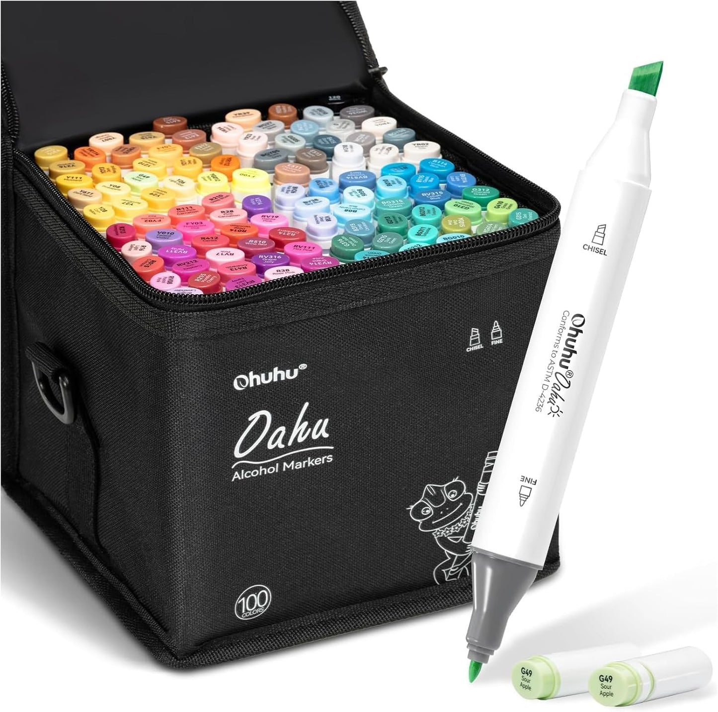 Ohuhu Oahu Set 100 Markere, Baza Alcool, Dual Tips Fine&Chisel, Multicolor Y30-80405-06