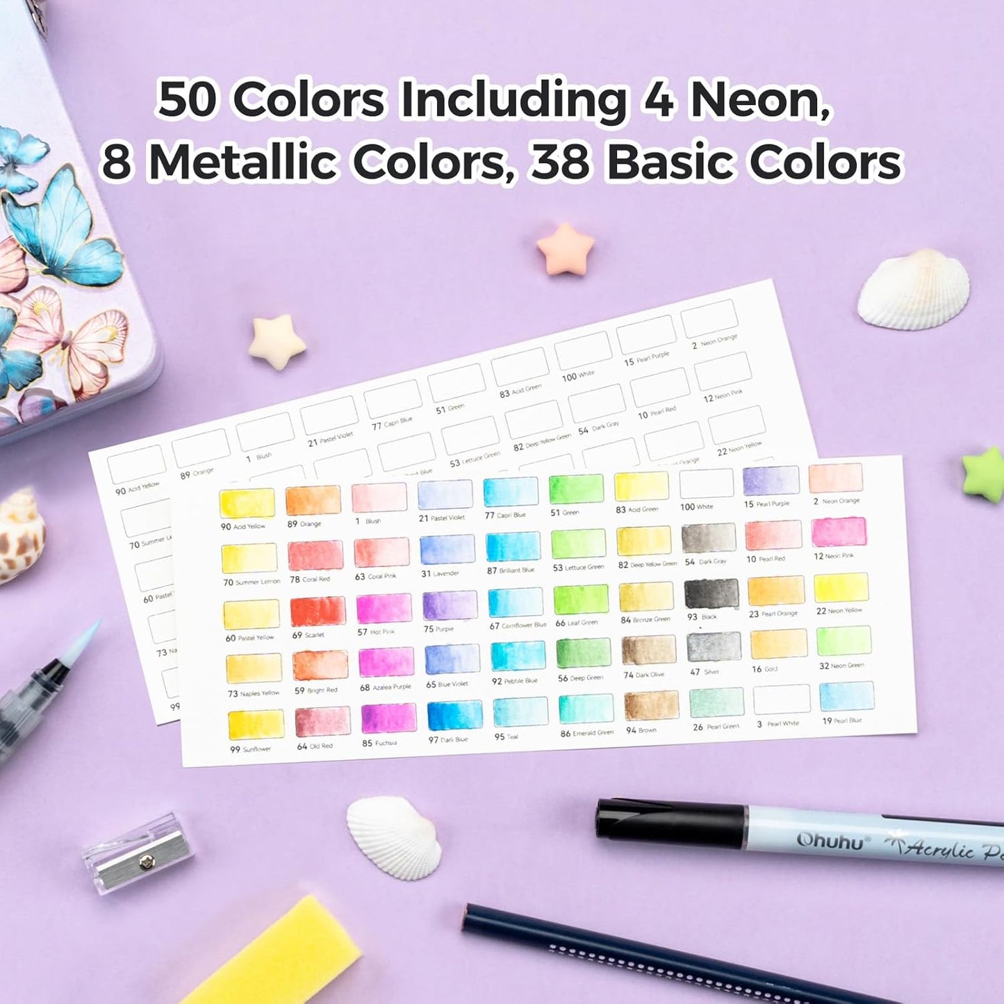 Ohuhu Set De Acuarelă Portabil, 50 De Culori, Y30-80700-43