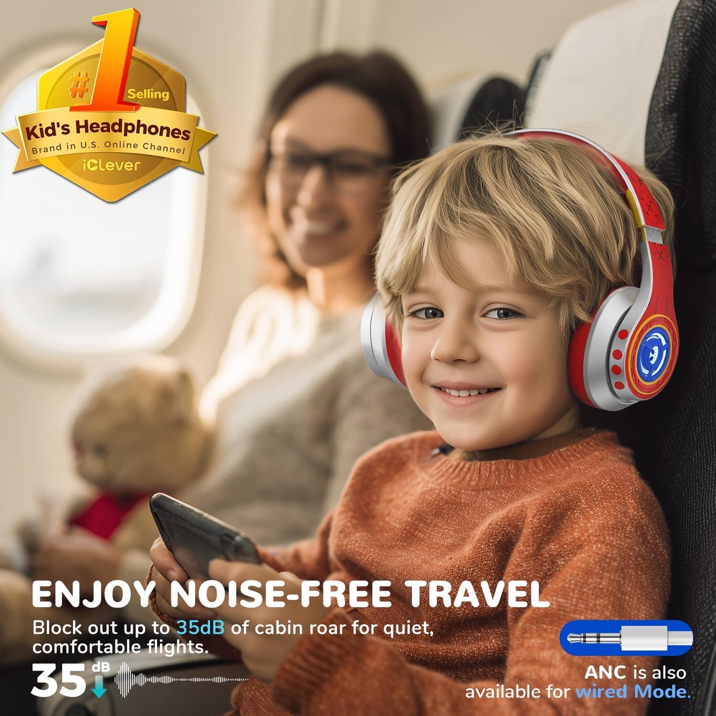 Căști iClever Auraa, Anulare Activă Zgomot, Iluminare LED, Bluetooth 6.0, Volum Sigur 80dBA, Redare 47h, Wireless, Microfon