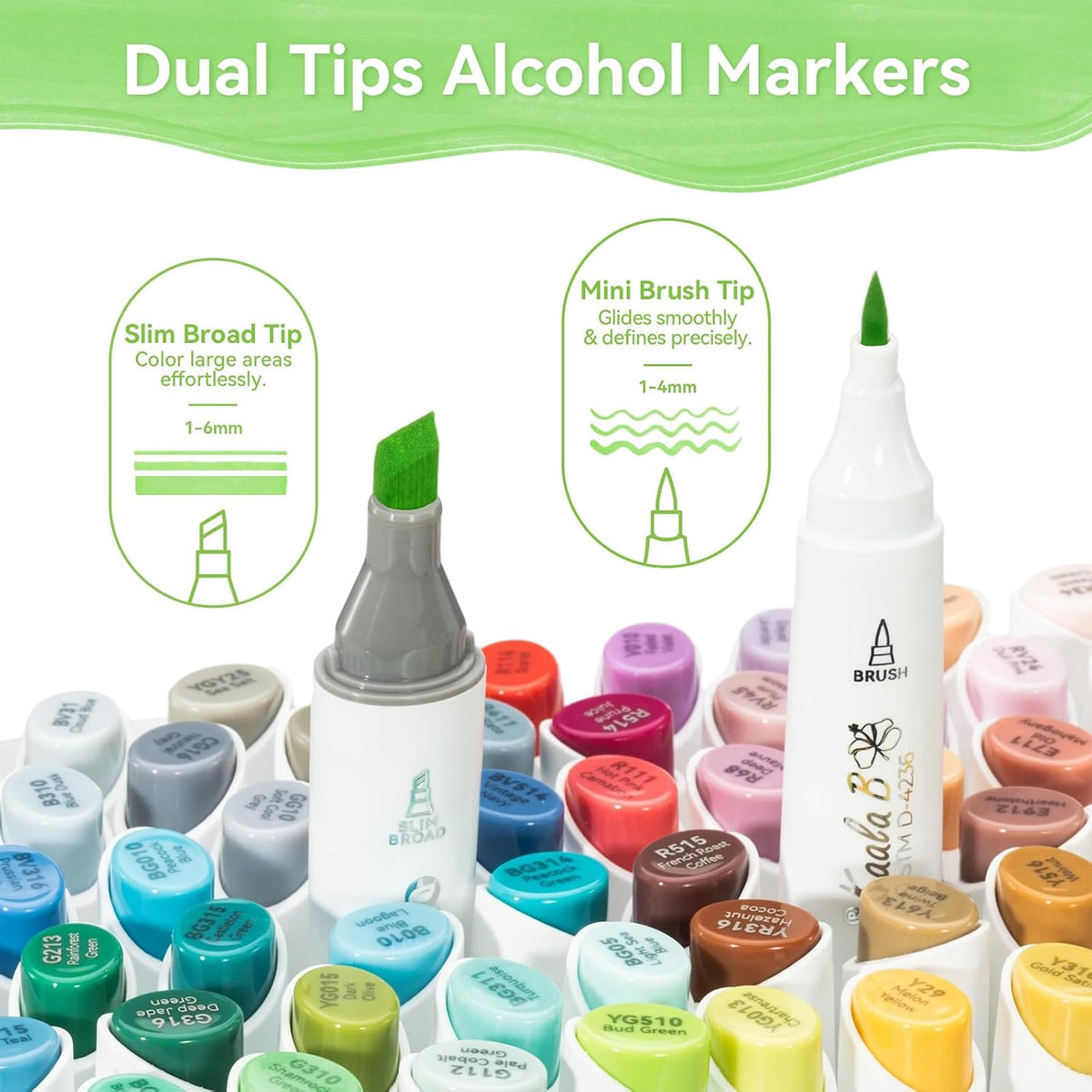 Ohuhu Kaala Series B Set 60 Markere, Baza Alcool, Dual Tips Slim Broad & Mini Brush, Landscape Tones Y30-80405-58