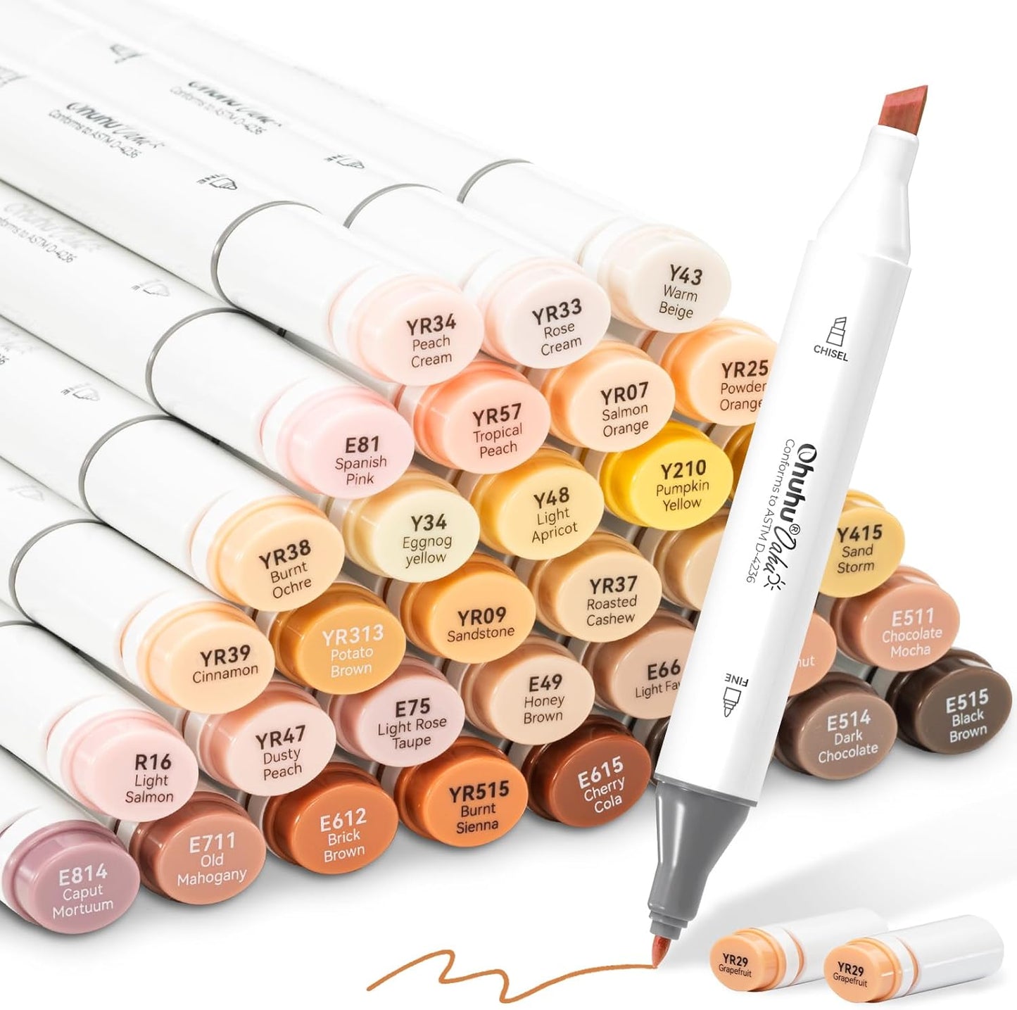 Ohuhu Oahu Set 36 Markere, Baza Alcool, Dual Tips Fine&Chisel, Skin Tones Y30-80405-20