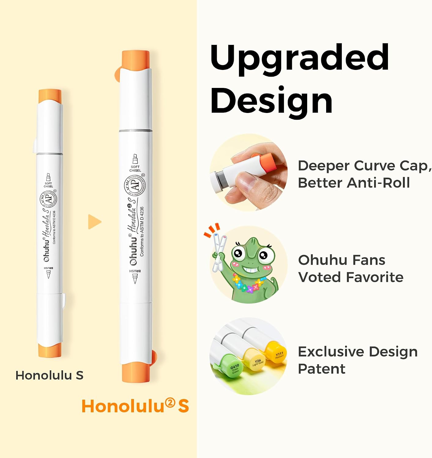 Ohuhu Honolulu² S, Set 72 Markere, Baza Alcool, Dual Soft Tips Brush&Soft Chisel, Multicolor Y30-80406-41