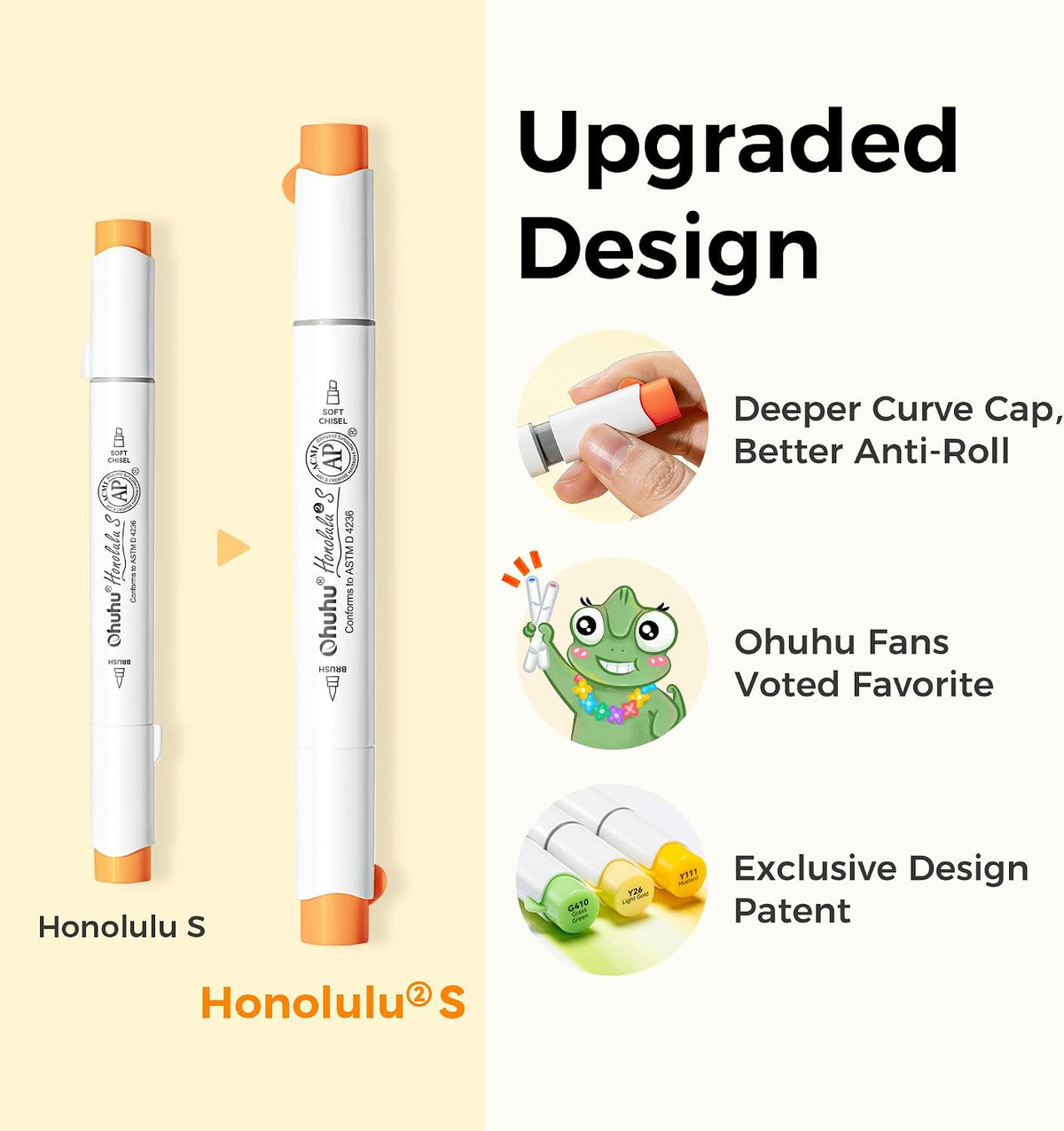 Ohuhu Honolulu² S, Set 120 Markere, Baza Alcool, Dual Soft Tips Brush&Soft Chisel, Multicolor Y30-80406-42