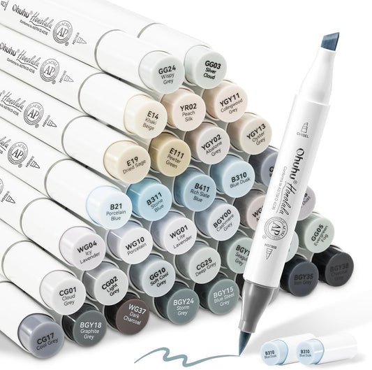 Ohuhu Honolulu Set 36 Markere, Varf Dublu Brush&Chisel, Baza Alcool, Gray Tone Y30-80404-17