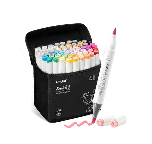 Ohuhu Honolulu S, Set 60 Markere, Baza Alcool, Dual Soft Tips Brush&Soft Chisel, Multicolor Y30-80405-38
