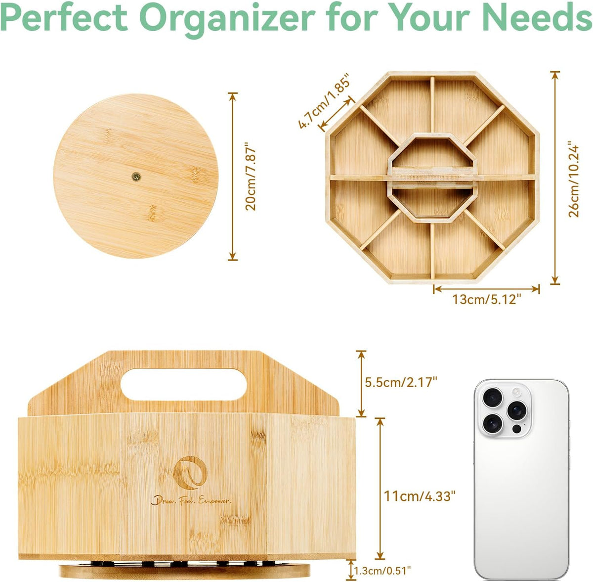 Organizator Ohuhu Pentru Markere, Bambus, Rotație 360°, Y30-80500-11
