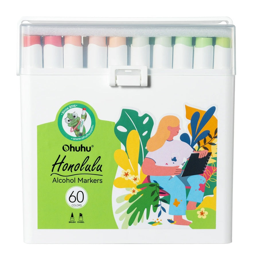 Ohuhu Honolulu Set 60 Markere, Baza Alcool, Dual Tips Brush&Chisel, Multicolor Y30-80405-44