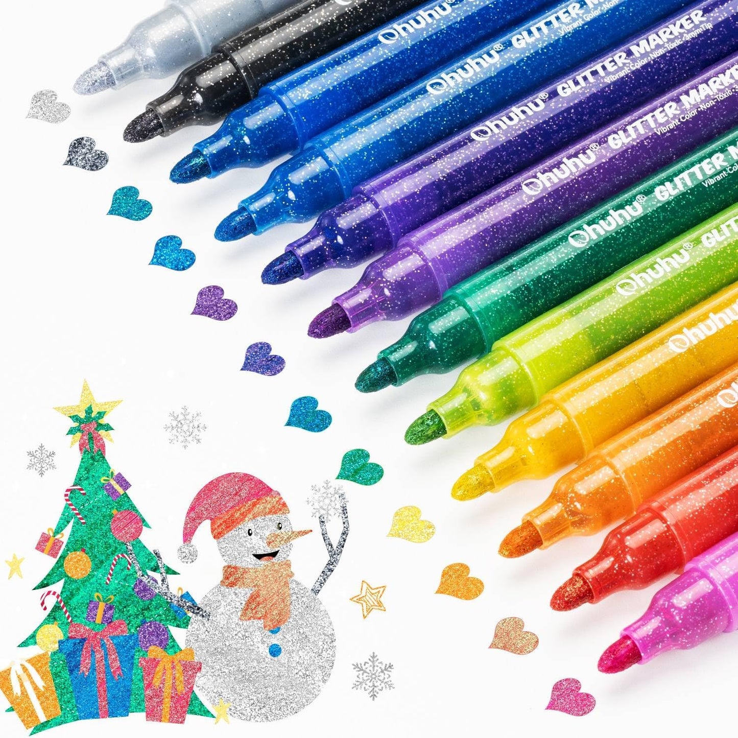 Ohuhu Set 12 Markere Glitter Metallic, Baza Apa, Varf Rotund 3.0 mm, Multicolor Y30-80601-97