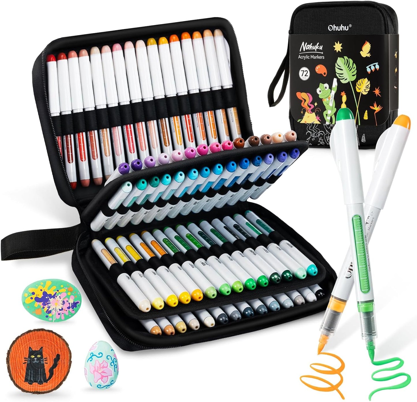 Ohuhu Nahuku Set 72 Markere Acrilice, Direct-ink, Baza Apa, Varf Flexibil, Pentru Sticla, Ceramica, Pietre, Lemn, Plastic, Hartie, Panza, Multicolor Y30-80602-14