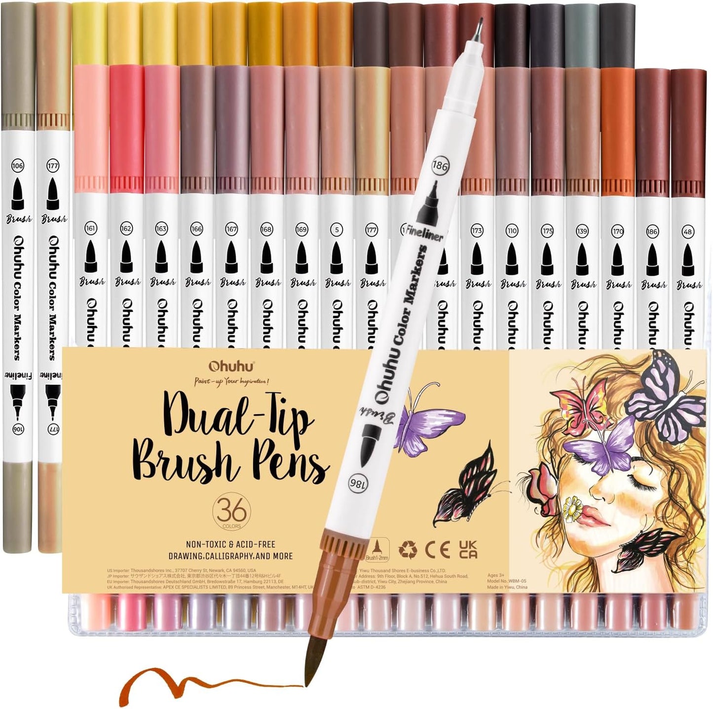 Ohuhu Maui Series Set 36 Markere, Baza Apa, Dual Tips Brush&Fineliner, Skin Tones Y30-80600-46