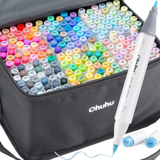 Ohuhu Honolulu B, Set 216 Markere, Baza Alcool, Dual Tips Brush&Fine, Multicolor Y30-80404-73