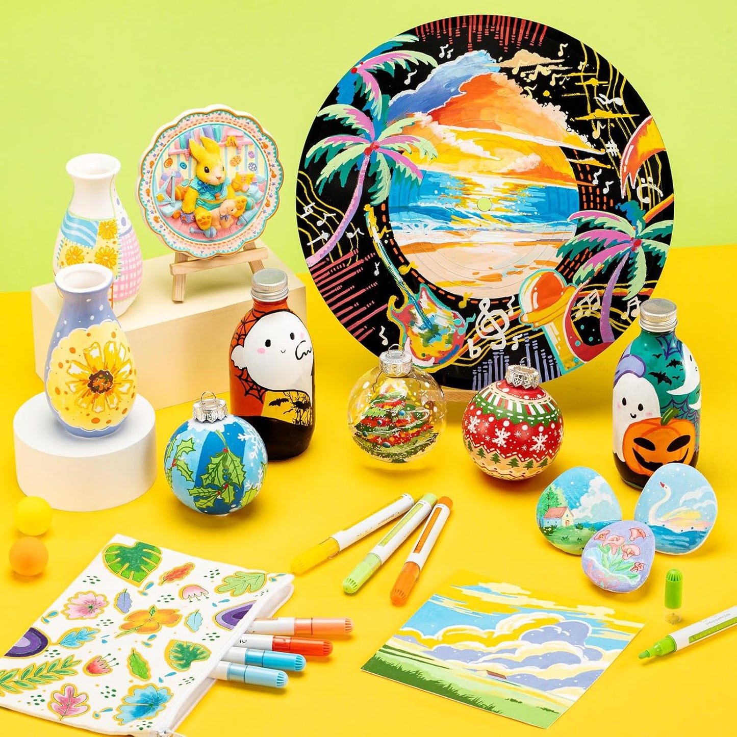 Ohuhu Set 36 Markere Acrilice Hanauma, Vârf Rotund, Vopsea Cu Opacitate Ridicată Pentru Pictat Pietre, Hârtie, Ouă, Lemn, Sticlă, Ceramică Y30-80601-98