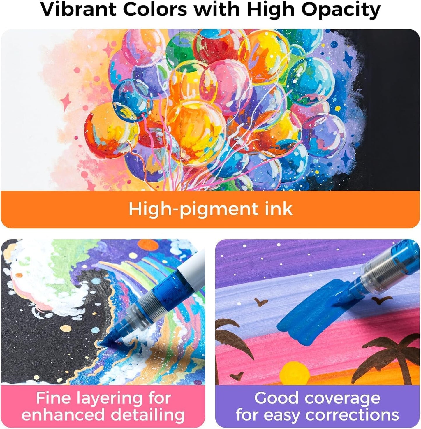 Ohuhu Nahuku Set 72 Markere Acrilice, Direct-ink, Baza Apa, Varf Flexibil, Pentru Sticla, Ceramica, Pietre, Lemn, Plastic, Hartie, Panza, Multicolor Y30-80602-14