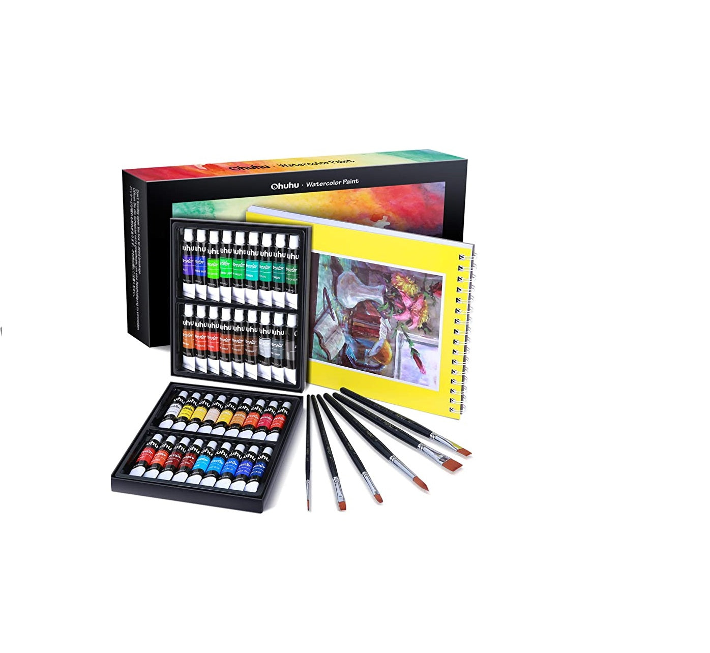 Ohuhu Set 36 Acuarele 12 ml/Tub+6 Pensule Profesionale Multicolor Y30-80700-22