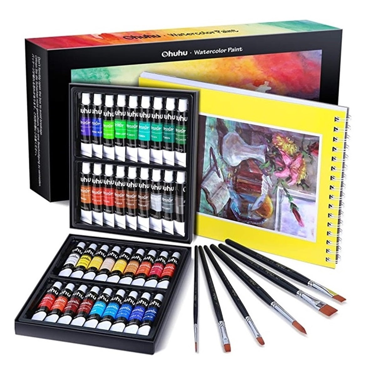 Ohuhu Set 36 Acuarele 12 ml/Tub+6 Pensule Profesionale Multicolor Y30-80700-22