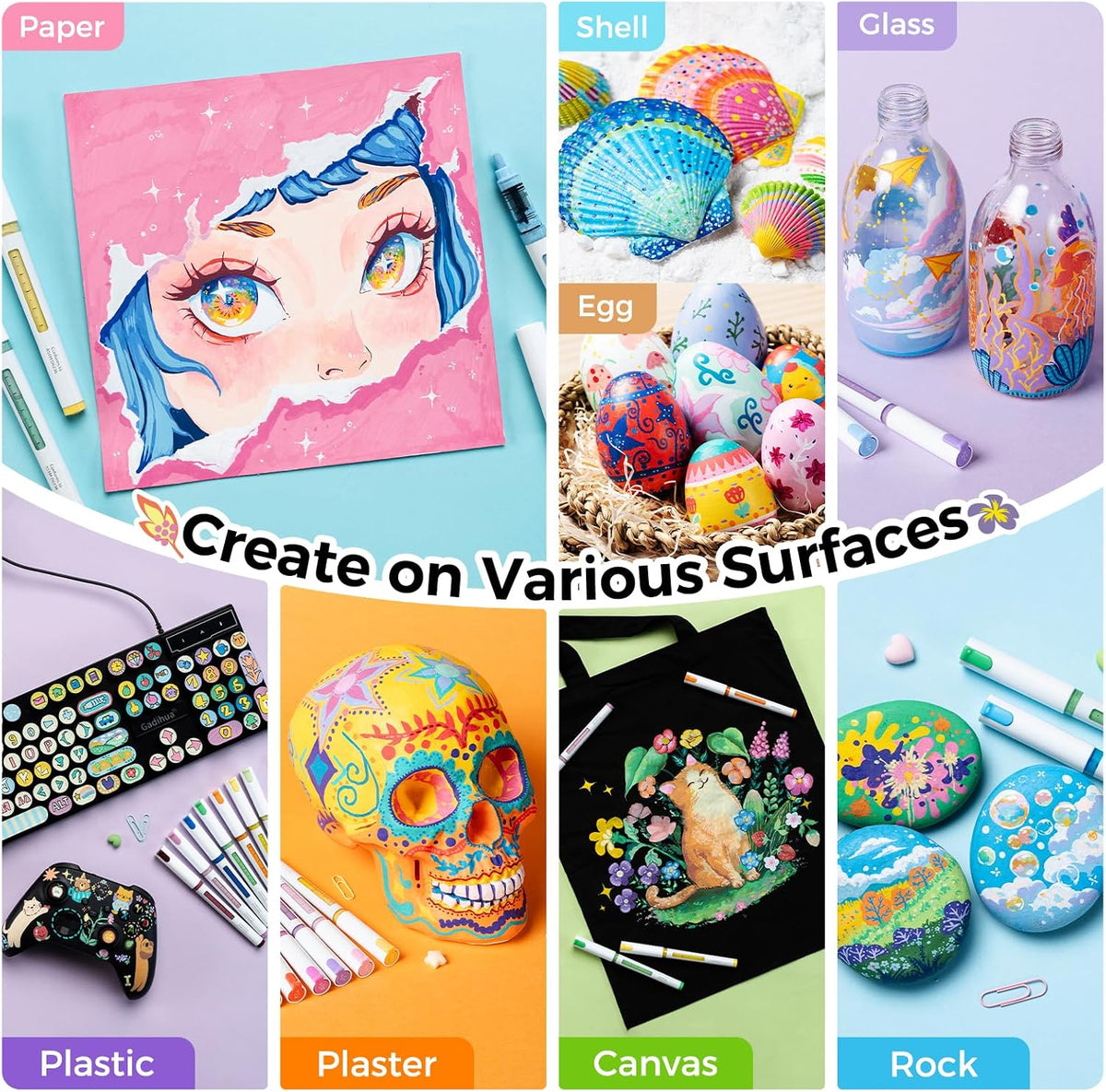Ohuhu Kahuku Set 48 Markere Acrilice, Direct-Ink, Baza Apa, Varf Rotund, Pentru Sticla, Ceramica, Pietre, Lemn, Plastic, Hartie, Panza, Multicolor Y30-80602-10