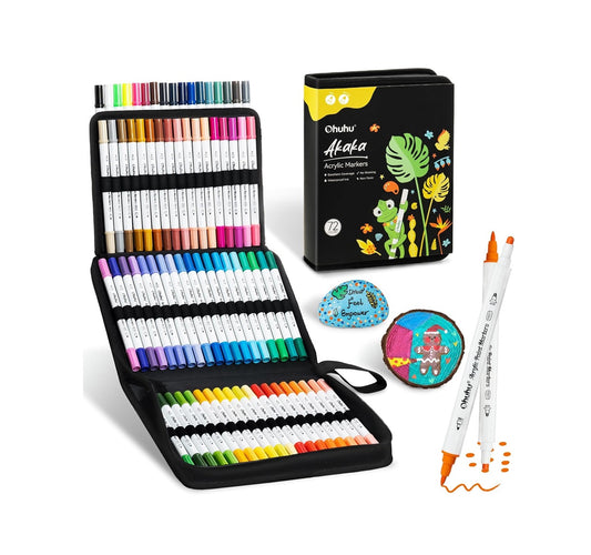 Ohuhu Set 72 Markere Acrilice Akaka, Varf Dublu Dot Fine, Vopsea Cu Opacitate Ridicată Pentru Pictat Pietre, Hartie, Ouă, Lemn, Sticlă, Ceramică Y30-80601-79