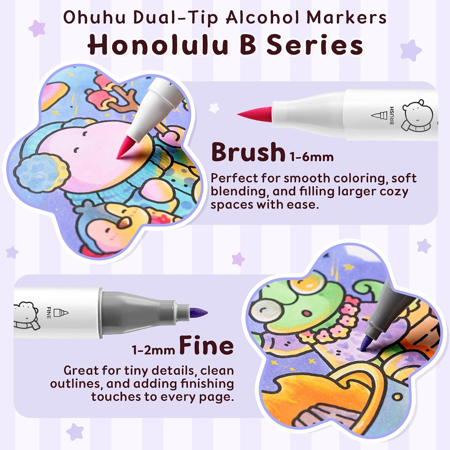 Ohuhu x Coco Wyo Cozy Mood, Honolulu B, Set 48 Markere Bază Alcool, Dual Tips Brush&Fine Si Carte De Colorat, Y30-80406-62