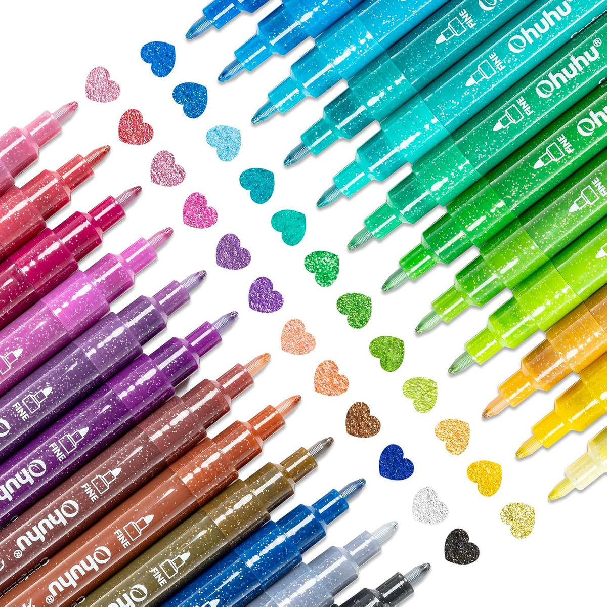 Ohuhu Set 24 Markere Acrilice Cu Sclipici Si Efect Metalizat, Vopsea Baza Apa, Varf 0.7mm, Multicolor, Y30-80602-02