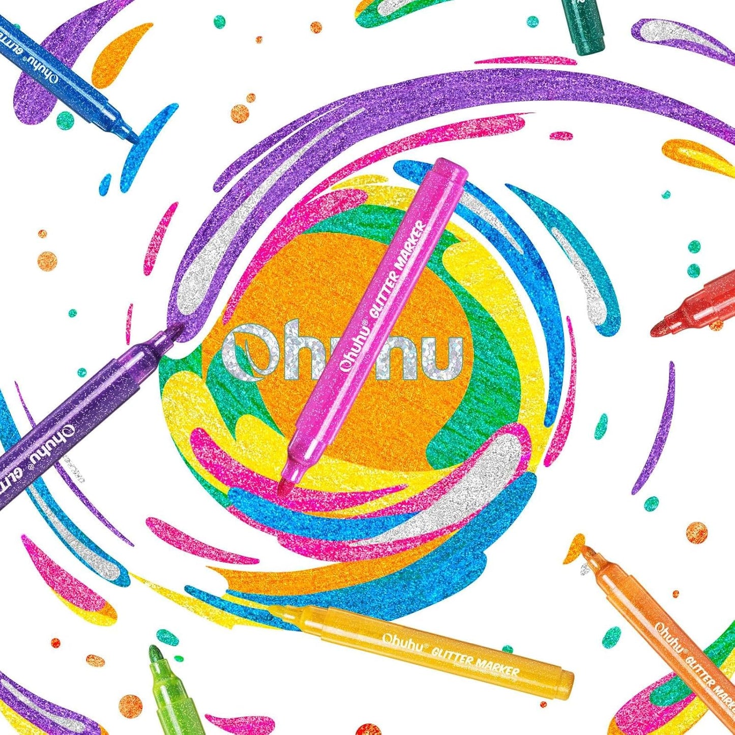 Ohuhu Set 12 Markere Glitter Metallic, Baza Apa, Varf Rotund 3.0 mm, Multicolor Y30-80601-97
