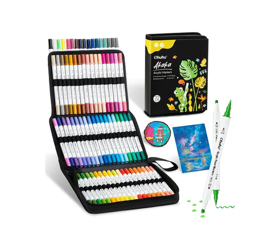 Ohuhu Set 72 Markere Acrilice Akaka, Varf Dublu Brush Dot, Vopsea Cu Opacitate Ridicată Pentru Pictat Pietre, Hartie, Ouă, Lemn, Sticlă, Ceramică Y30-80601-78