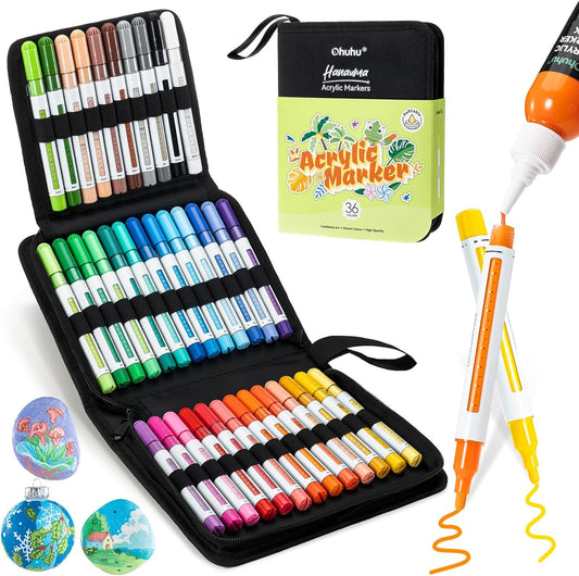 Ohuhu Hanauma Set 36 Markere Acrilice, Vârf Rotund, Vopsea Cu Opacitate Ridicată Pentru Pictat Pietre, Hârtie, Ouă, Lemn, Sticlă, Ceramică Y30-80601-98
