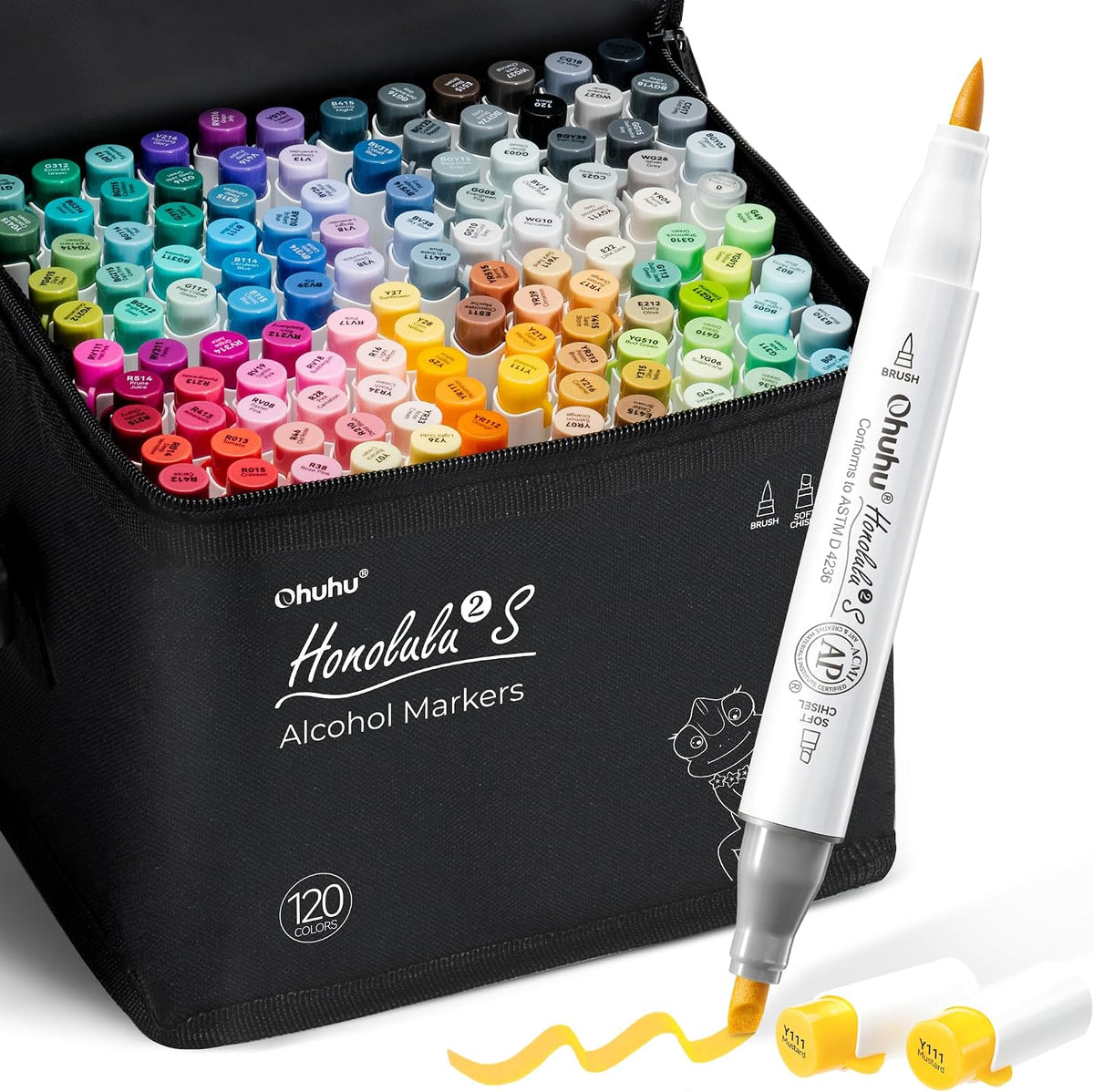 Ohuhu Honolulu² S, Set 120 Markere, Baza Alcool, Dual Soft Tips Brush&Soft Chisel, Multicolor Y30-80406-42