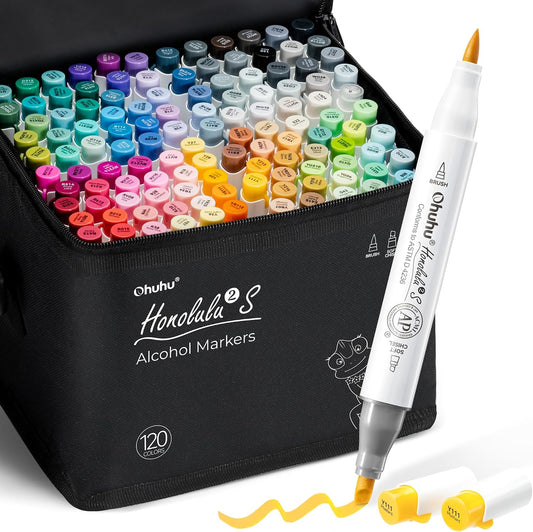 Ohuhu Honolulu² S, Set 120 Markere, Baza Alcool, Dual Soft Tips Brush&Soft Chisel, Multicolor Y30-80406-42