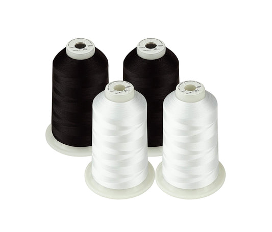 Set Ață De Brodat 4 Bobine - 5000 m, Culori Alb - Negru