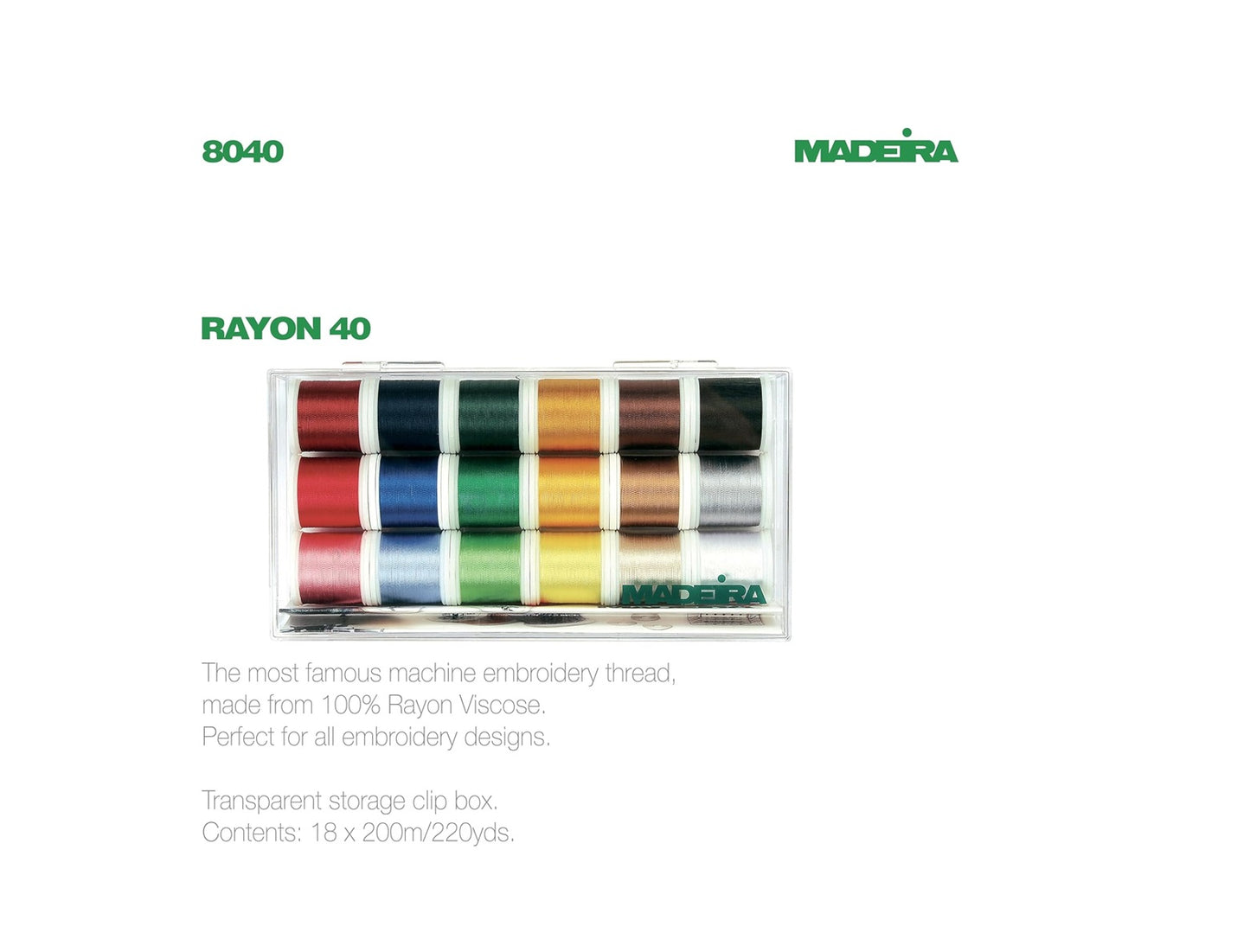 Set 18 Bobine Ata De Brodat Rayon No.40 Madeira 8040