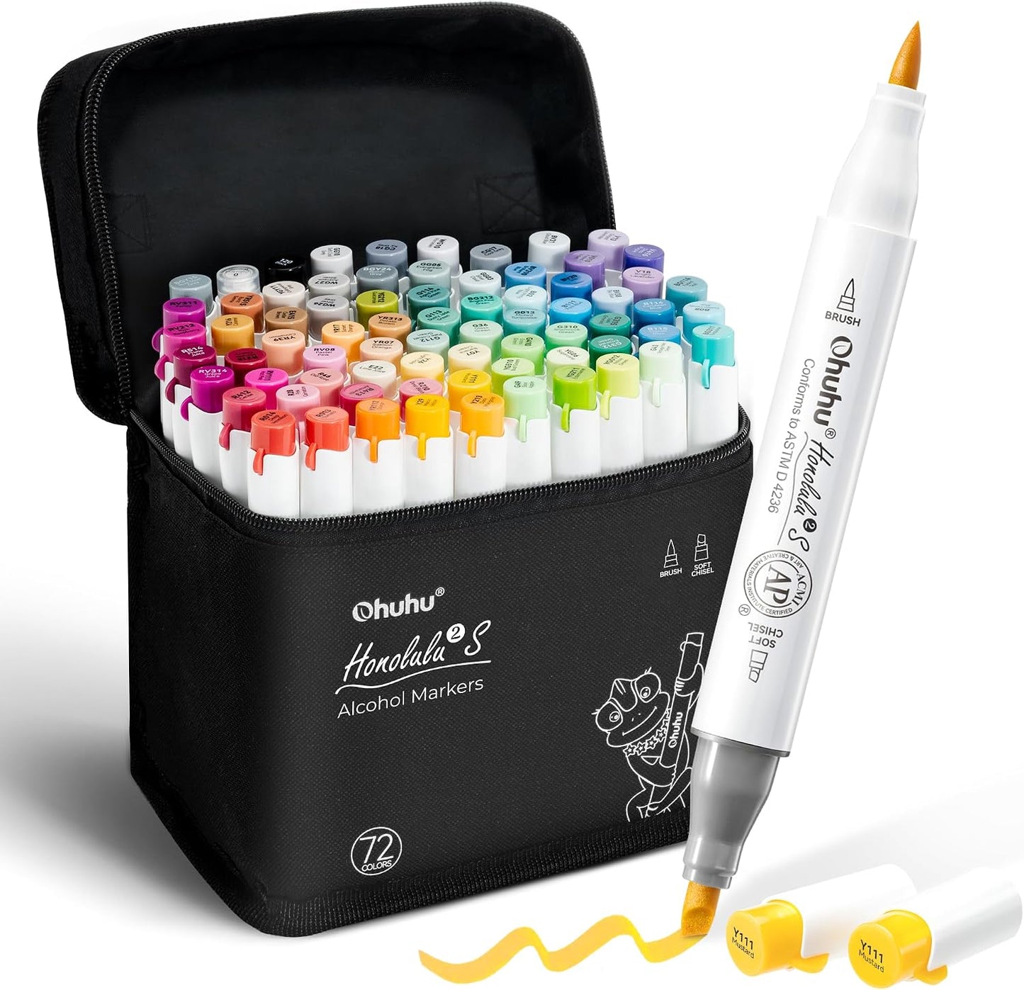 Ohuhu Honolulu² S, Set 72 Markere, Baza Alcool, Dual Soft Tips Brush&Soft Chisel, Multicolor Y30-80406-41