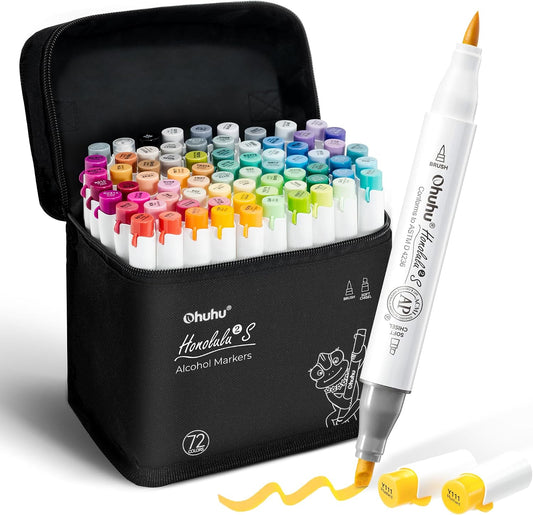 Ohuhu Honolulu² S, Set 72 Markere, Baza Alcool, Dual Soft Tips Brush&Soft Chisel, Multicolor Y30-80406-41