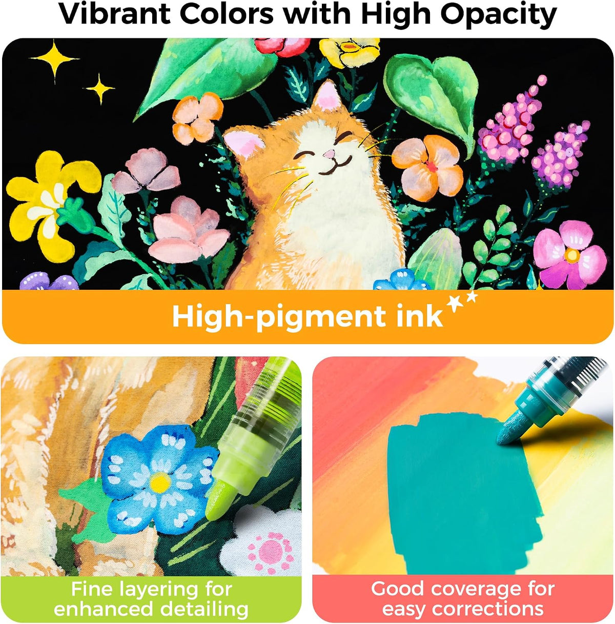 Ohuhu Kahuku Set 48 Markere Acrilice, Direct-Ink, Baza Apa, Varf Rotund, Pentru Sticla, Ceramica, Pietre, Lemn, Plastic, Hartie, Panza, Multicolor Y30-80602-10