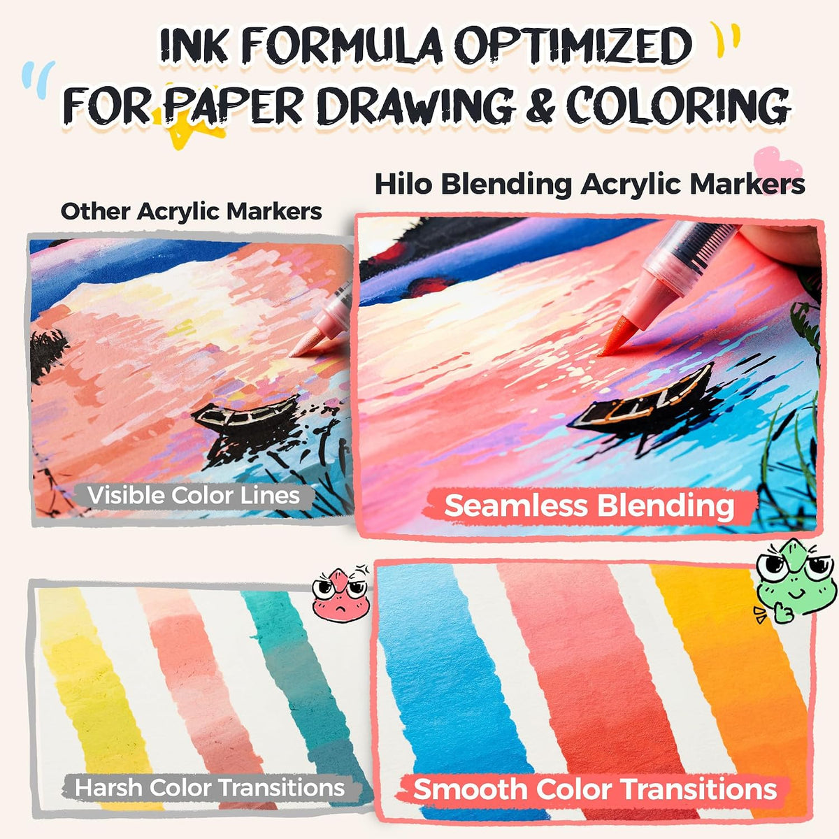Ohuhu Hilo Set 48 Markere Acrilice, Direct-ink, Baza Apa, Varf Flexibil, Pentru Sticla, Ceramica, Pietre, Lemn, Plastic, Hartie, Panza, Multicolor Y30-80602-15