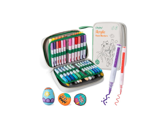 Ohuhu Set 48 Markere Vopsea Acrilica, 24 Cu Vârf Fin Si 24 Rotunde, Vârf Reversibil (Daltă Si Rotund), Pentru Pictura Pe StIclă, Ouă De Paște, Lemn, Plastic, Metal, Piatra Y30-80601-15