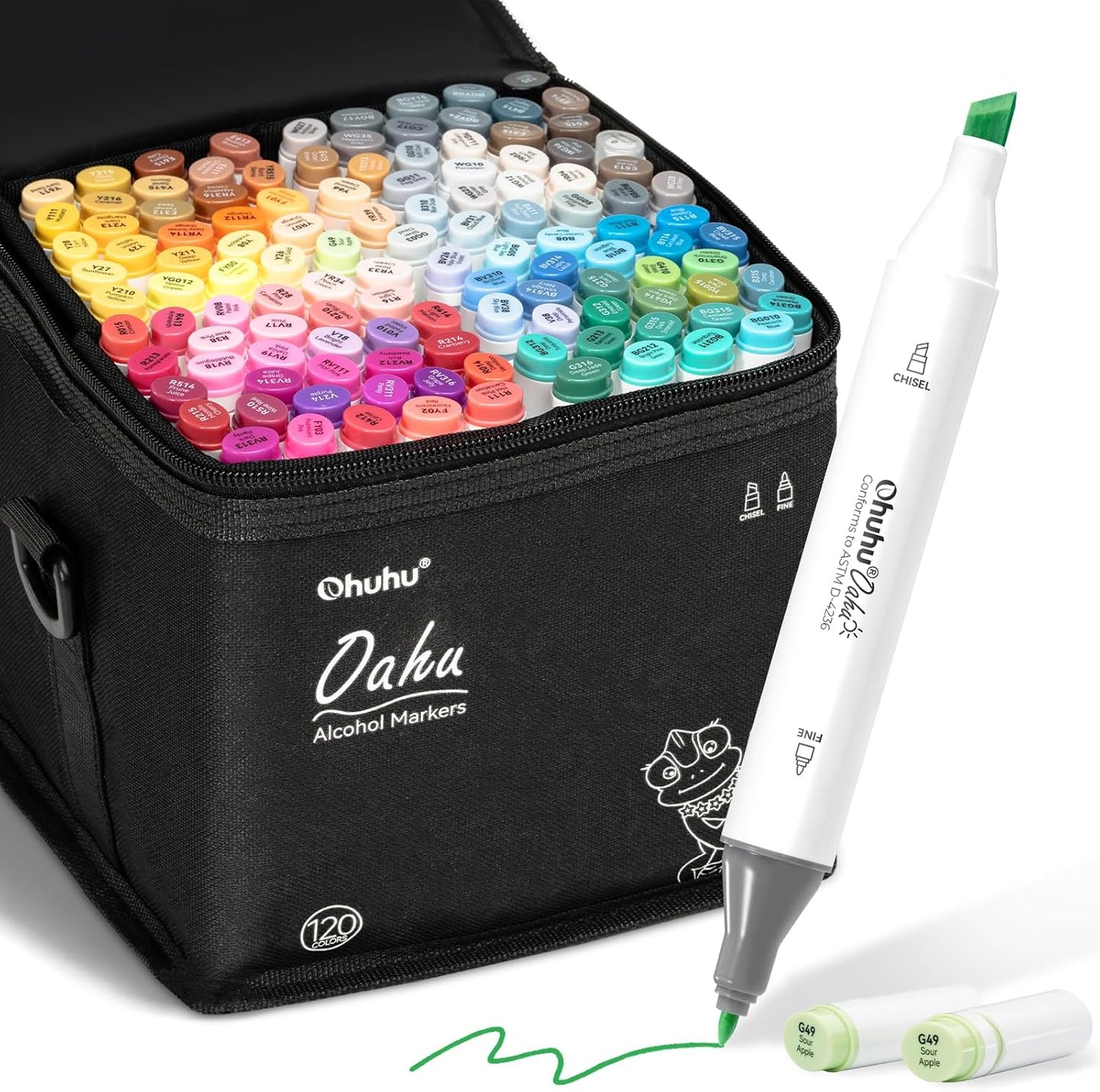 Ohuhu Oahu Set 120 Markere, Baza Alcool, Dual Tips Fine&Chisel, Multicolor Y30-80405-08