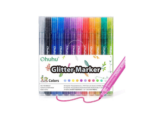 Ohuhu Set 12 Markere Glitter Metallic, Baza Apa, Multicolor Y30-80600-32