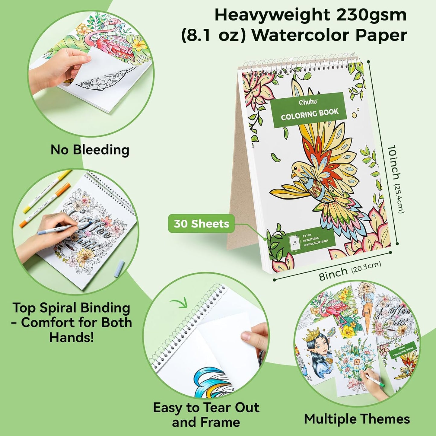 Ohuhu Set 40 Markere Pupe B  Si Carte De Colorat, Varf Dublu Brush&Fine, Paper-Friendly, Hârtie, 230 g/m², Baza Apa, Y30-80601-65