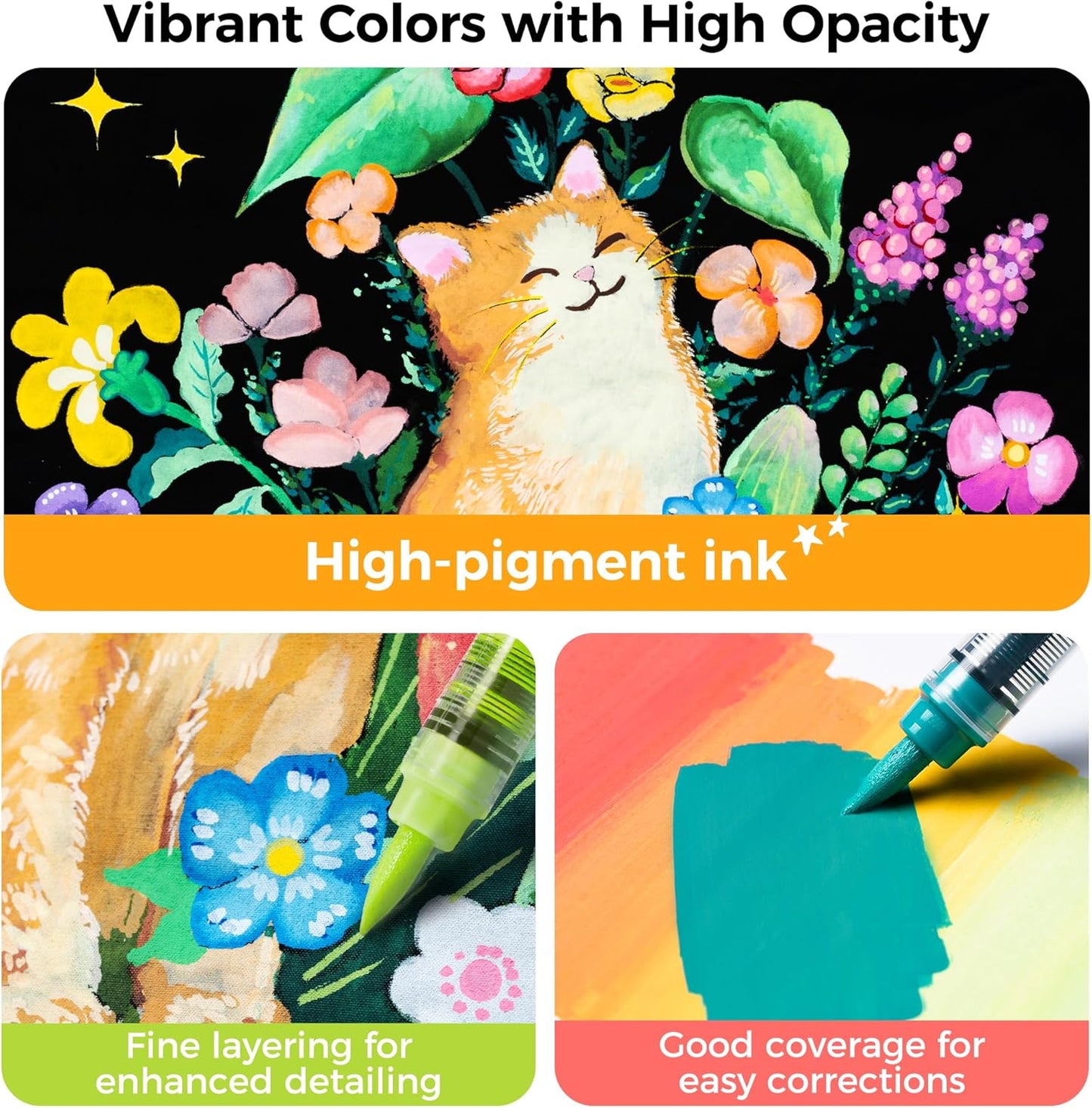 Ohuhu Kahuku Set 72 Markere Acrilice, Direct-Ink, Baza Apa, Varf Flexibil, Pentru Sticla, Ceramica, Pietre, Lemn, Plastic, Hartie, Panza, Multicolor Y30-80602-07