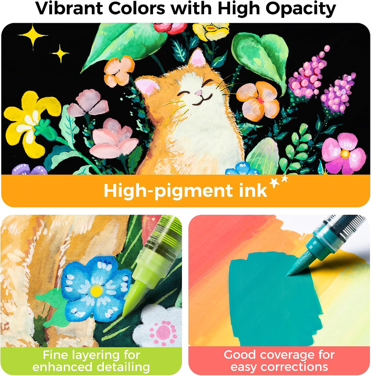 Ohuhu Kahuku Set 120 Markere Acrilice, Direct-Ink, Baza Apa, Varf Rotund, Pentru Sticla, Ceramica, Pietre, Lemn, Plastic, Hartie, Panza, Multicolor Y30-80602-05