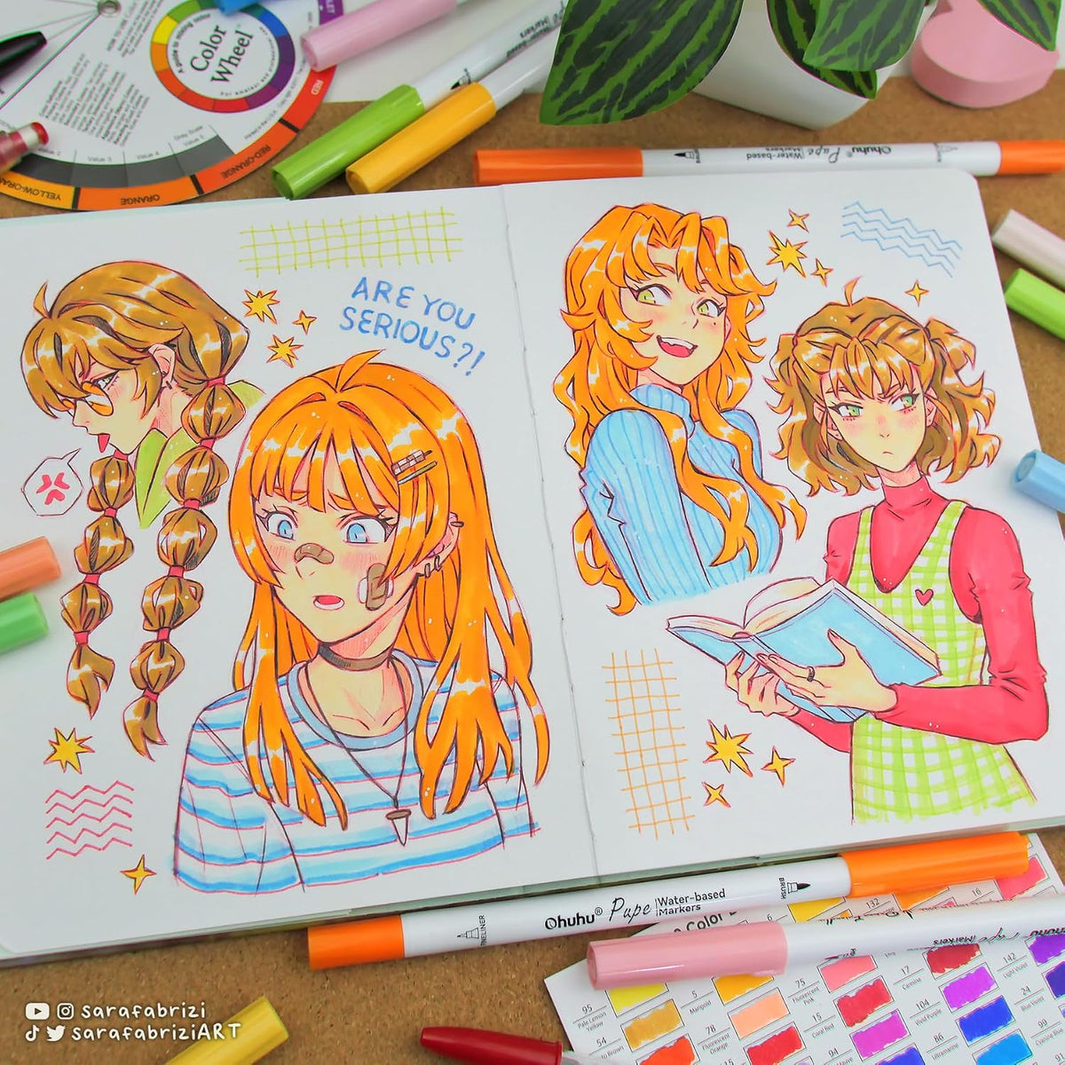 Ohuhu Pupe Set 120 Markere Paper Friendly, Bază Apă, Fără Peeling, Varf Dublu Brush & Fineliner, Non Toxic, Multicolor, Y30-80601-81