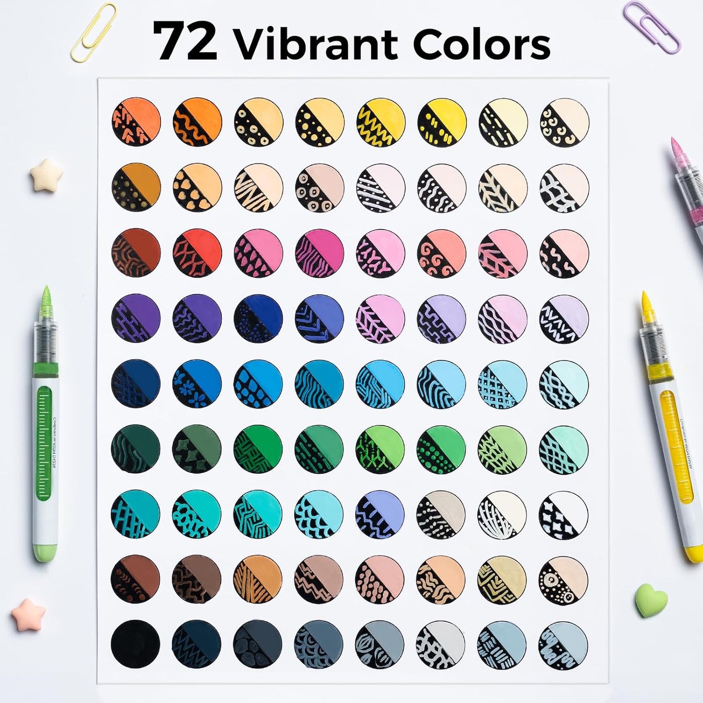 Ohuhu Nahuku Set 72 Markere Acrilice, Direct-ink, Baza Apa, Varf Flexibil, Pentru Sticla, Ceramica, Pietre, Lemn, Plastic, Hartie, Panza, Multicolor Y30-80602-14