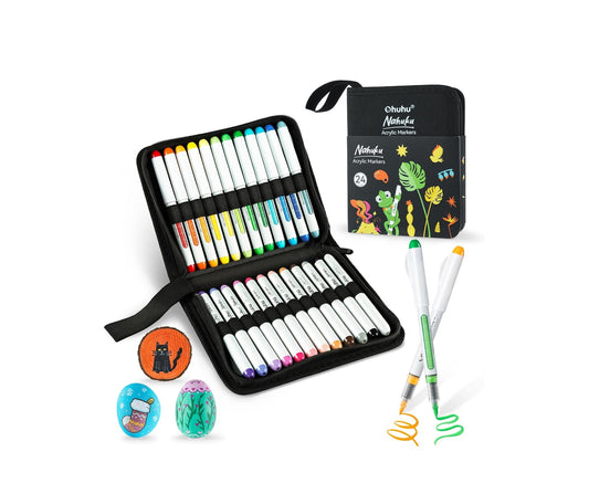 Ohuhu Set 24 Markere Acrilice Nahuku, Direct-ink, Baza Apa, Varf Flexibil, Pentru Sticla, Ceramica, Pietre, Lemn, Plastic, Hartie, Panza, Multicolor Y30-80601-66